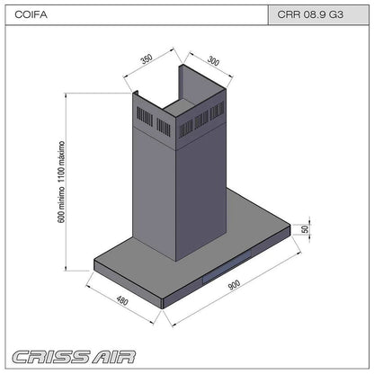 Coifa de Parede Crissair Drito Plane Black 90cm 220V - CRR08.9G3 Black