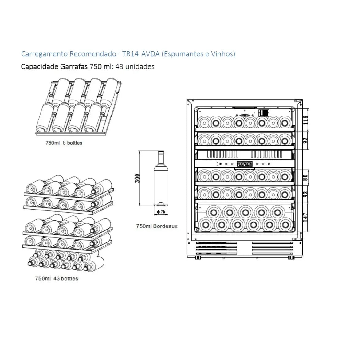 Adega Tecno Professional TR14AVDB 2 Zonas 43 Garrafas 220V Porta Invertida