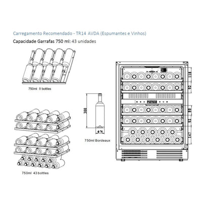 Adega Tecno Professional TR14AVDB 2 Zonas 43 Garrafas 220V Porta Invertida