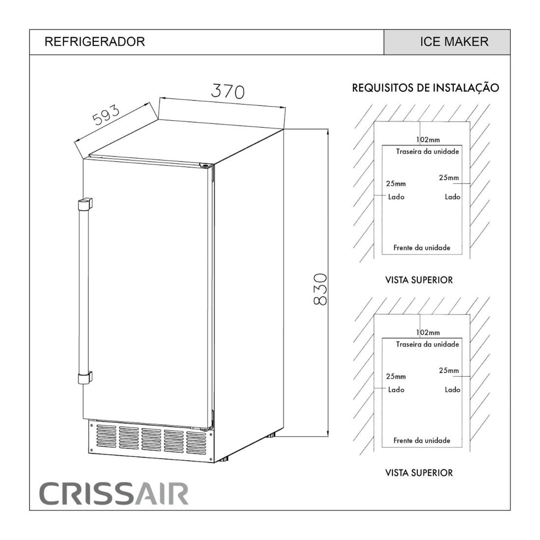 Máquina de Gelo Crissair Ice Maker 30kg/24h Inox 220V - 71990