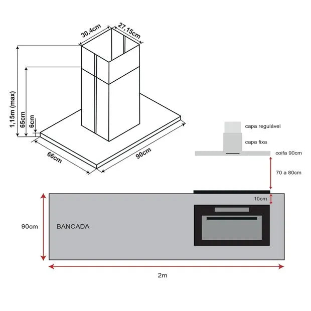 Coifa de Ilha 90cm 220V Cuisinart Arkton Aço Inox