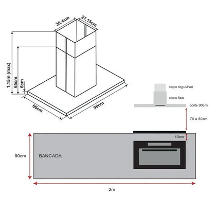 Coifa de Ilha 90cm 220V Cuisinart Arkton Aço Inox
