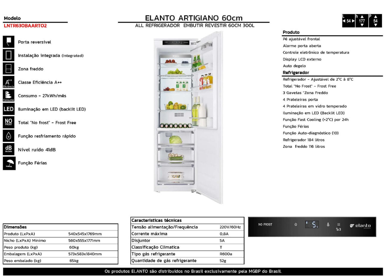 Freezer Elanto Artigiano 210 Litros Built-in/Revestir 60 cm 220V - LNTF621BAARTO2