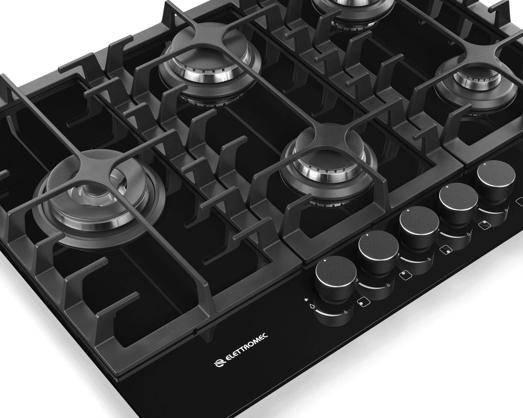 Cooktop Elettromec Vetro 5 Queimadores 70 cm Bivolt - CKG5Q70VT3TNB