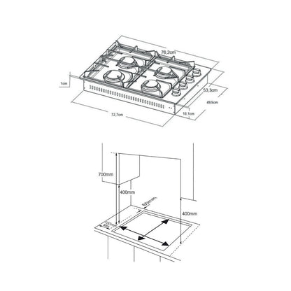 Cooktop a Gás SOGNA Sense SGC75 4 Queimadores 75cm 220V